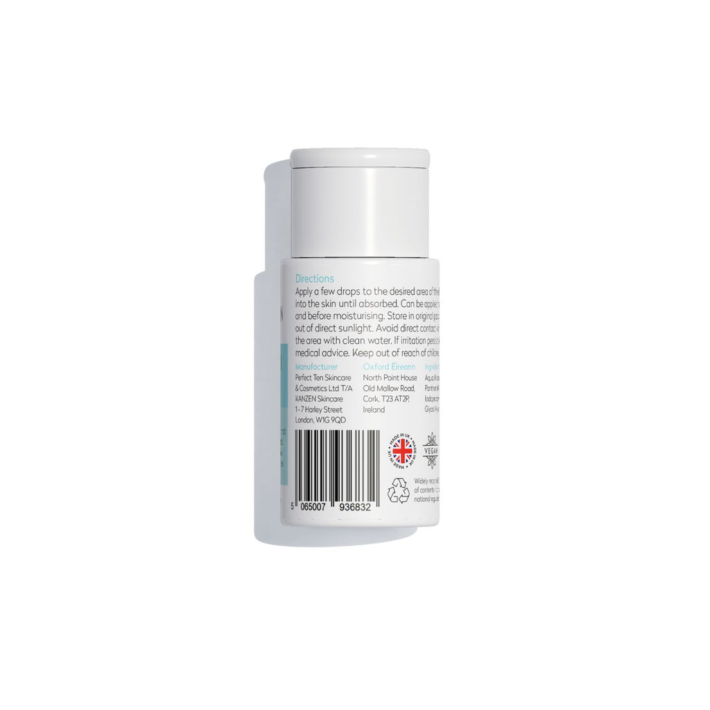Back of niacinamide serum bottle with directions on how to use it.