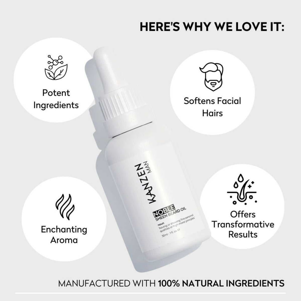 Infographic for why we love the Kanzen beard oil.