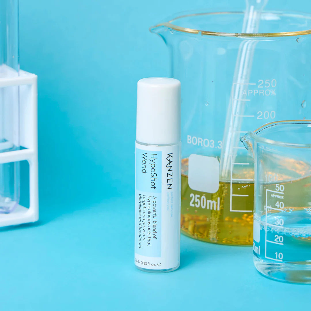 Acne treatment roll-on in a lab.
