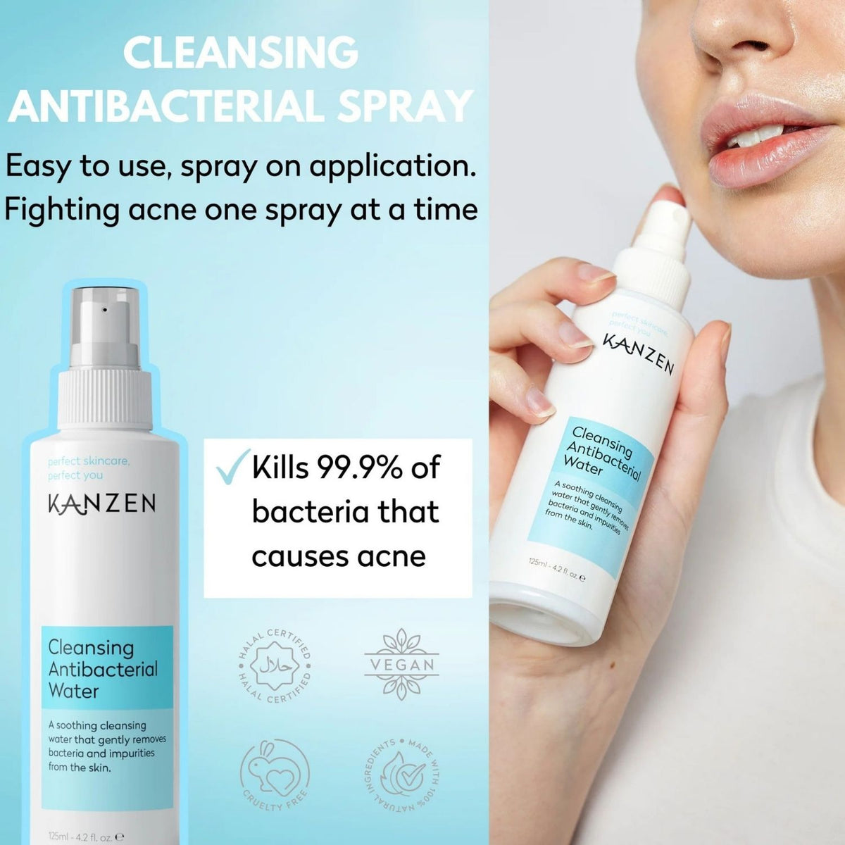 Infographic of Halal, vegan and cruelty-free water spray.