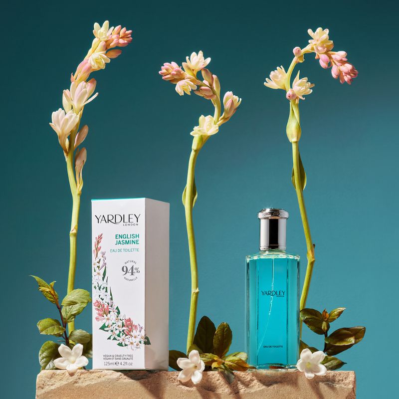Jasmine fragrance and it's box featuring in this set up.