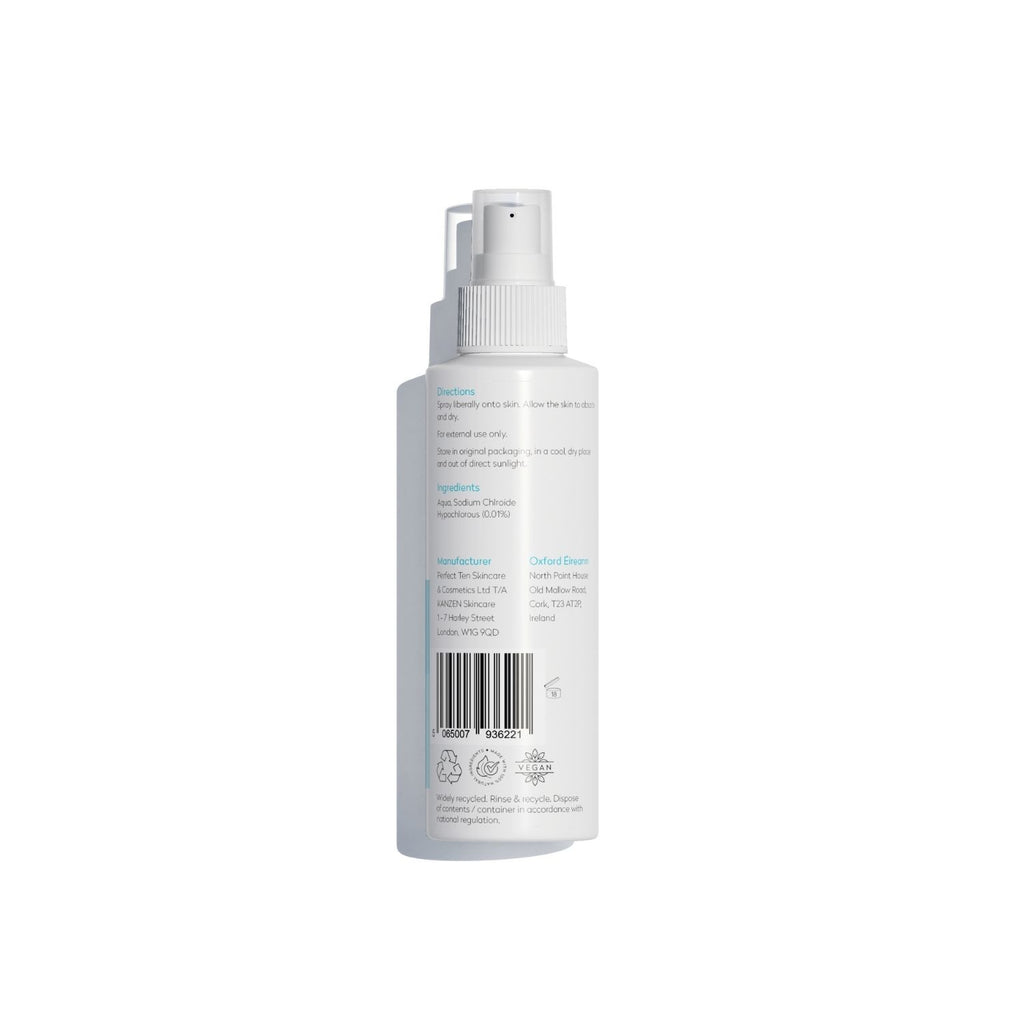 Back of hypochlorous spray with directions of how to use it.