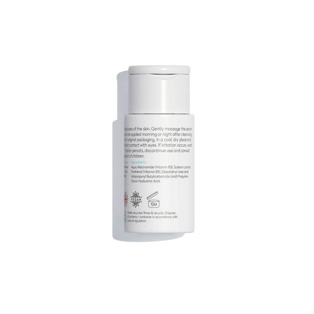 Back of serum bottle and ingredients list.