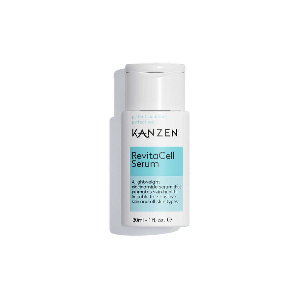 White small bottle of Niacinamide serum for all skin types.
