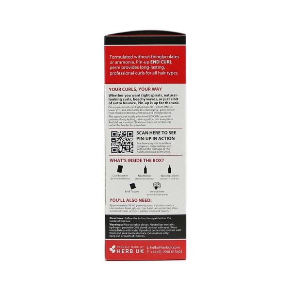 The back of a Herb UK hair care box, showing product information, a QR code, and what's inside the package on a white background.