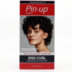 A box of Pin-up Original End Curl hair product, featuring a model with short curly dark hair on the front packaging, set against a plain white background.
