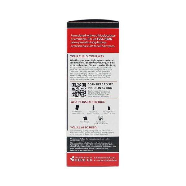The back of a Herb UK hair pin-up box, showing product information, a QR code, and what's included inside, on a white background.