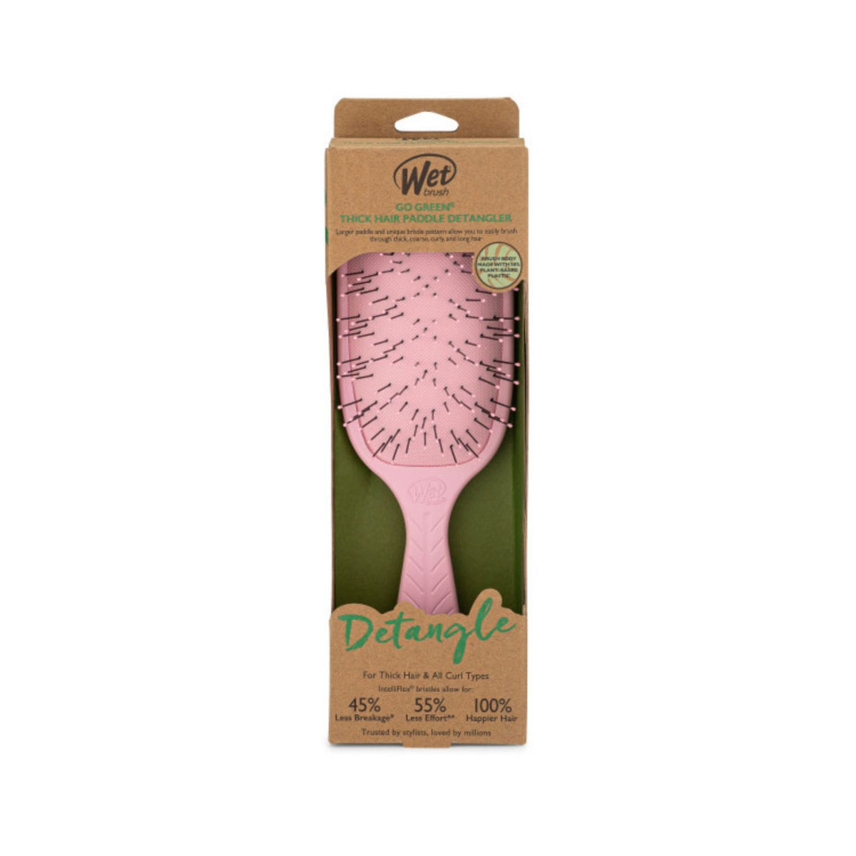WetBrush Go Green Paddle Detangler for Thick Hair Pink