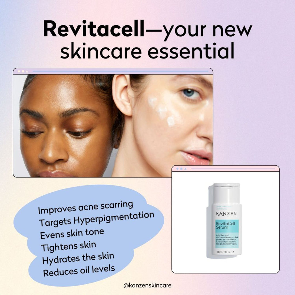 Infographic about the niacinamide serum evens skin tone.