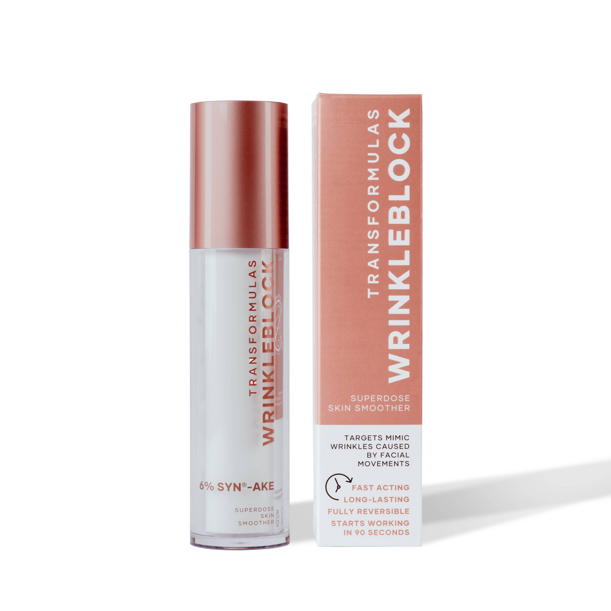 Transformulas Wrinkle Block skincare product with packaging on a white background