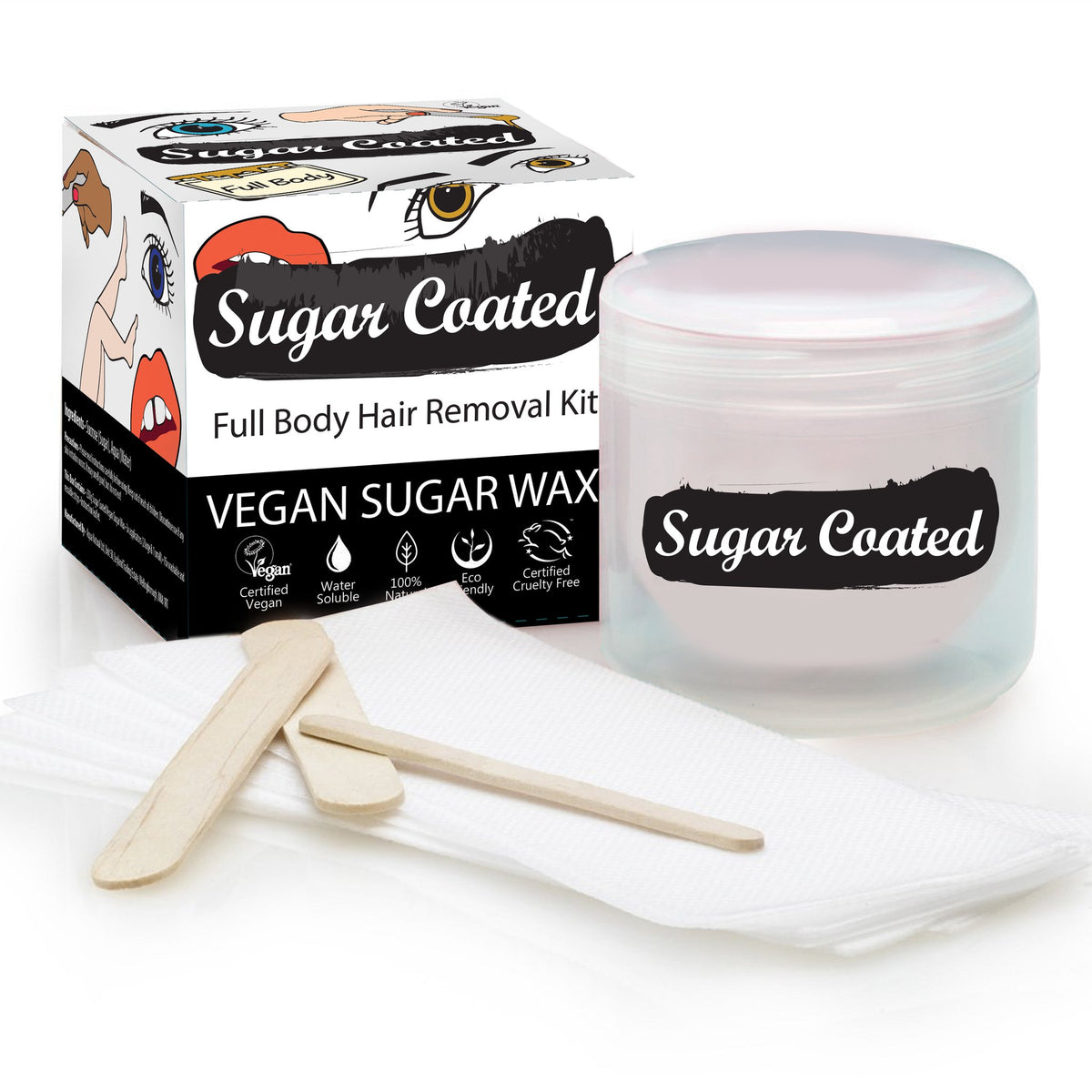 Sugar Coated Full Body Hair Removal Kit Vegan Sugar Wax 250g
